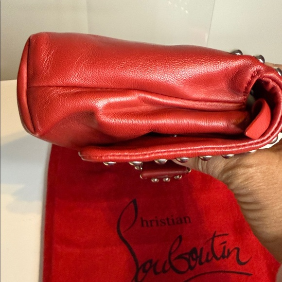 Christian Louboutin Sweet Charity Red Leather Clutch with Silver Studs - Picture 2 of 16